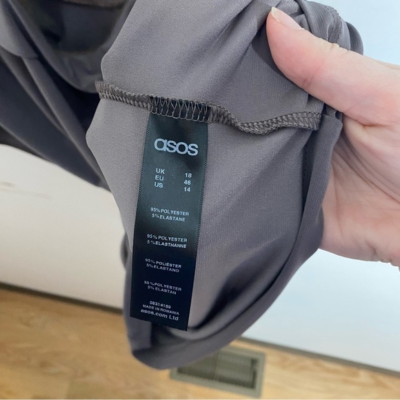 ASOS Curve Gray Dress Sz 14 Open Back V-neck Sleeveless Midi - Picture 5 of 5